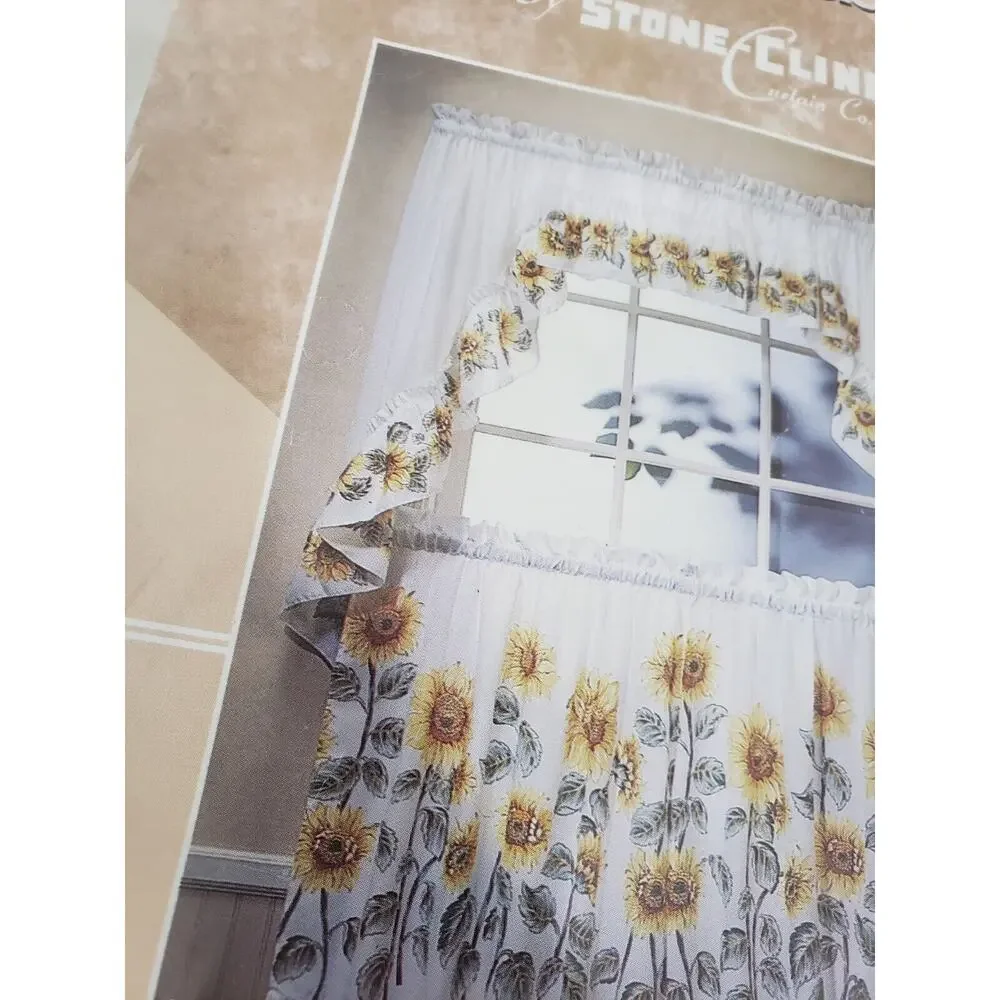 NEW Vintage Valance Tier Curtain Sunflower‎ Country Set Floral Cottagecore
